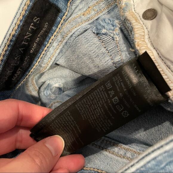 All Saints Distressed High Rise Skinny Jeans Raw Hem Womens 25 Blue Denim Zip - Picture 11 of 11